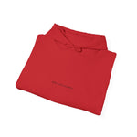 The red hoodie folded, showing the chest print and drawcord