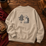 Back of the Sand sweatshirt with the baroque couple illustration and The noble art of rolling in dark print
