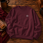 Front of the maroon sweatshirt with the small Chimney Cake badge on the left chest