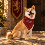 Shiba inu wearing the deep red bandana printed I got that dog in me among dachshund chimney cakes