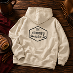Back of the Sand hoodie with a large Chimney Cake crest