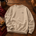 Front of the Sand sweatshirt with the small Chimney Cake badge on the left chest