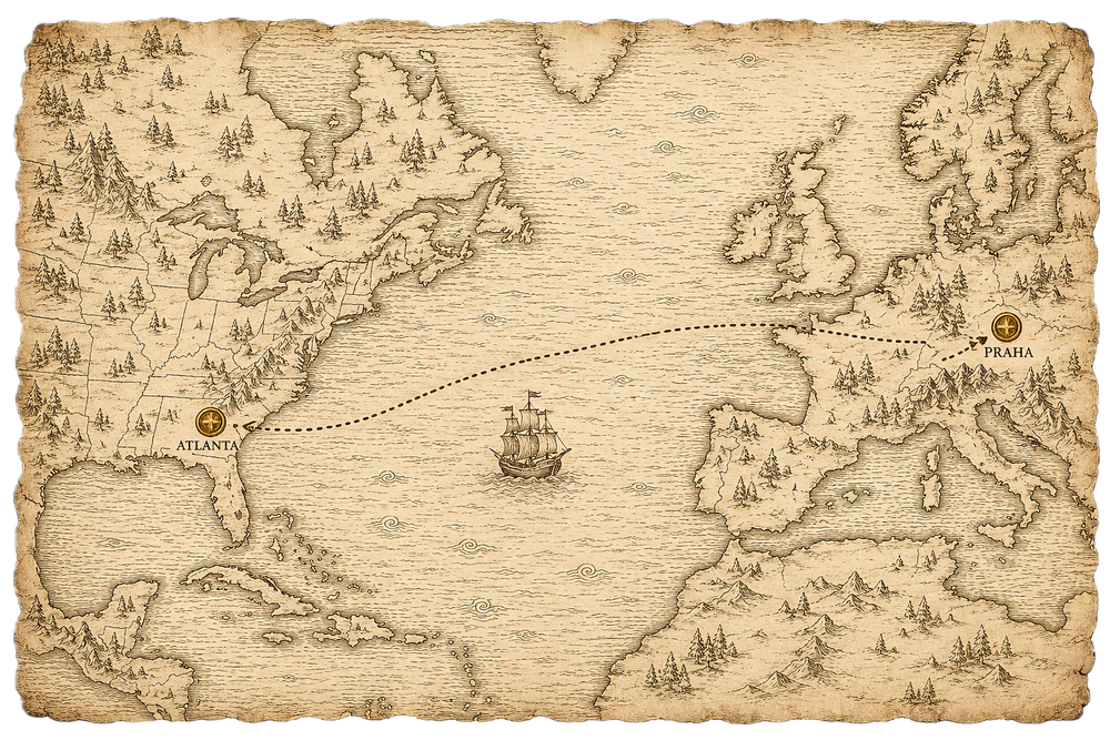 Map from Praha to Atlanta